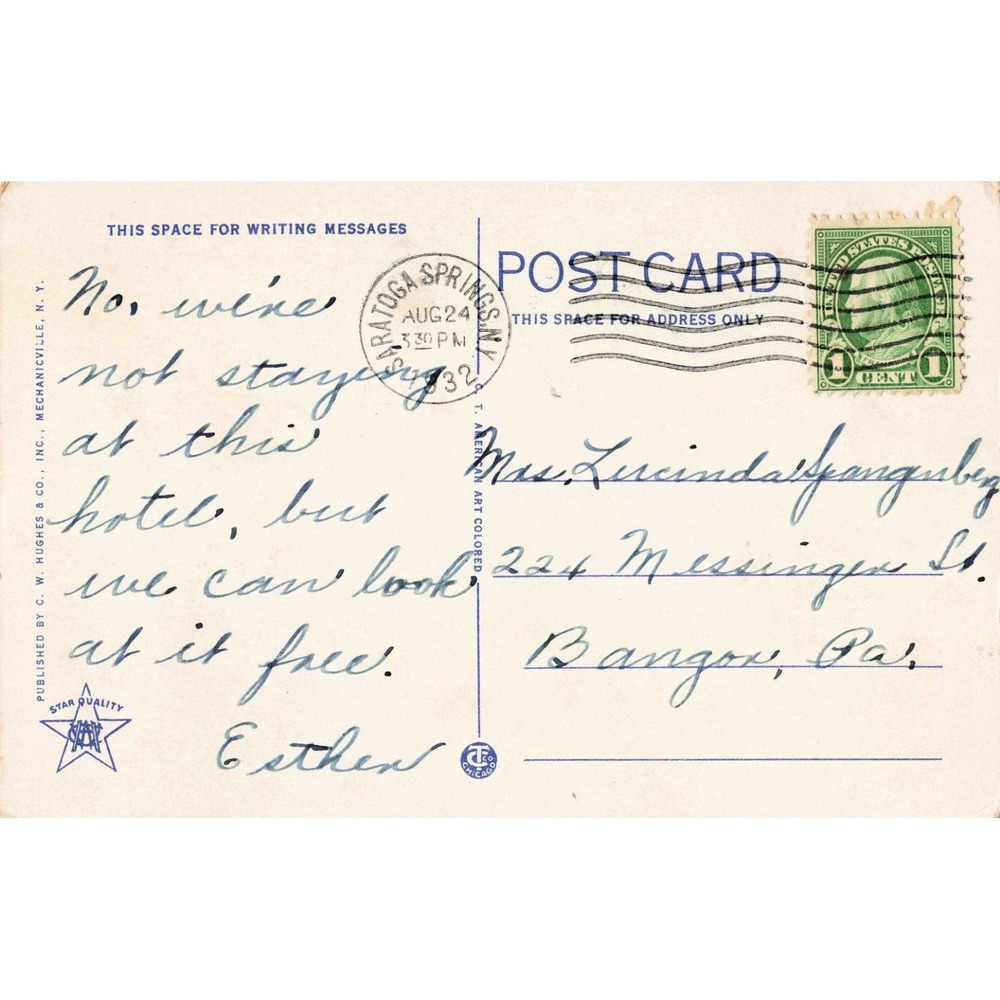 Vintage 1932 Grand Union Hotel Saratoga Springs NY Linen Postcard 46 C.W. Hughes - Picture 2 of 2